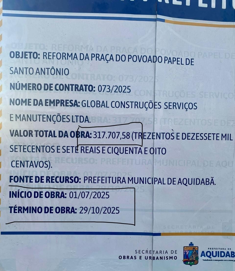 Detalhe da placa - dados da obra